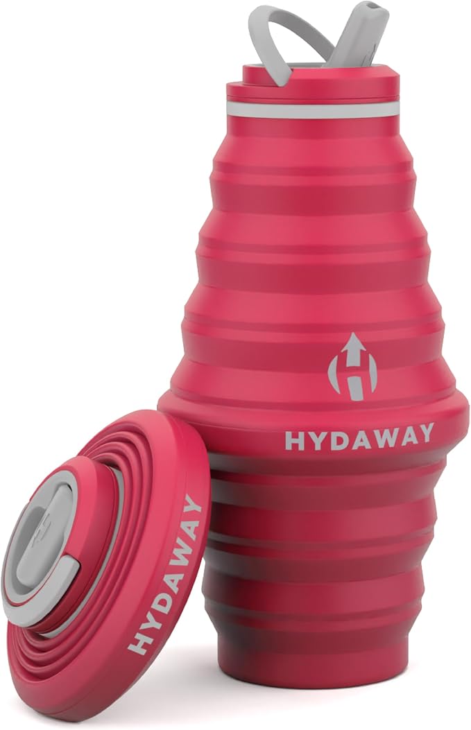 HYDAWAY 25oz Collapsible Water Bottle, Packable Leakproof for Travel | Large capacity design. Folds flat for carry-ons, day bags, hiking packs. Leakproof, BPA-free. by HYDAWAY