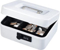 KYODOLED Cash Box with Combination Lock,Safe Metal Box for Money,Storage Lock Box with Money Tray,7.87"x 6.30"x 3.54" White Medium by KYODOLED
