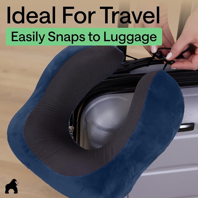 GORILLA GRIP Adjustable Travel Neck Pillow for Airplanes, CertiPUR-US® Memory Foam, Soft Velvet, Cooling Mesh Pillows, Support Headrest for Sleeping, Traveling Essentials Flight Accessories Navy Blue - Image 9