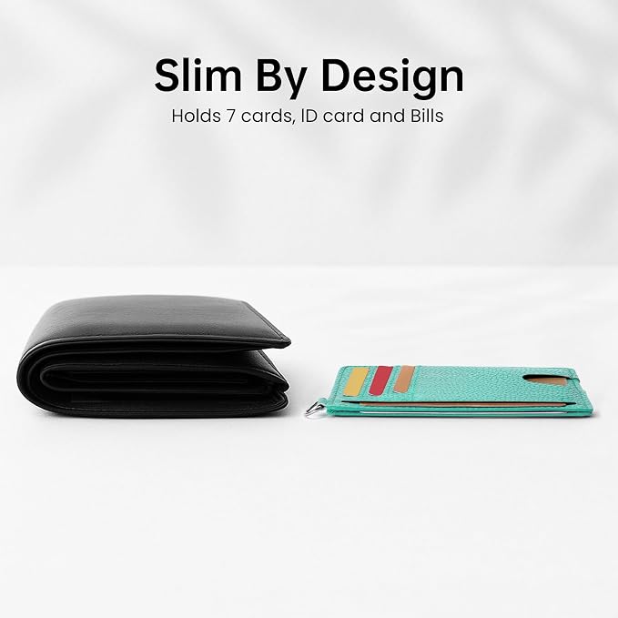 Mayski Slim Wallet, Credit Card Holder for Women, Minimalist Front Pocket RFID Blocking Card Cases, Small Wallet Women Men(Litchi Ocean Green) - Image 9