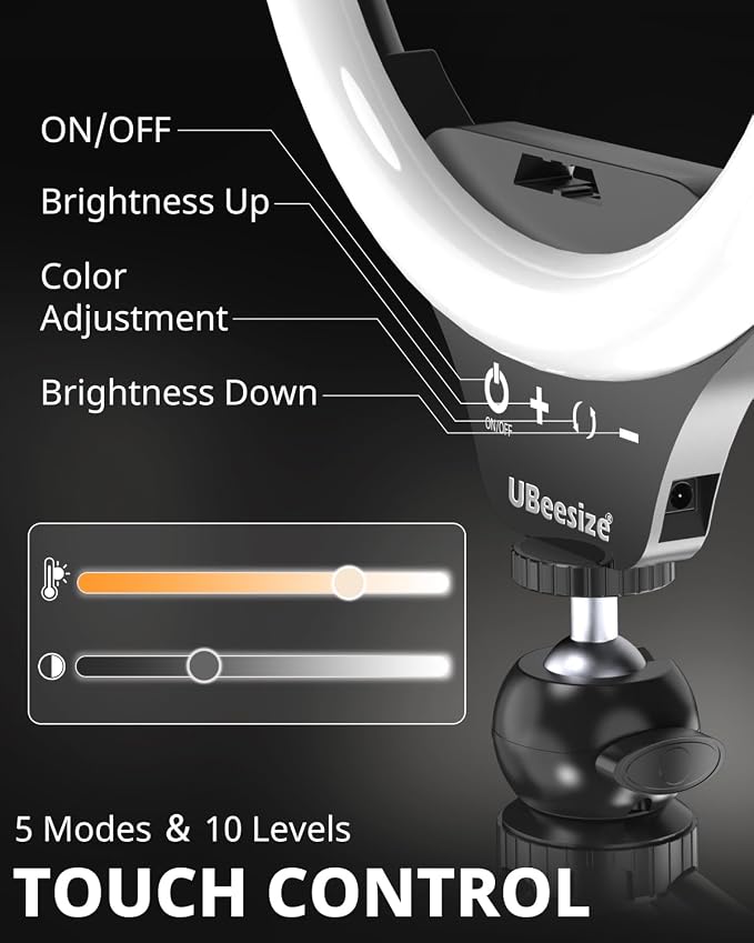 UBeesize 12" Desk Ring Light with Stand & Phone Holder - Adjustable Studio Light for Photography，Zoom Meetings, YouTube, TikTok, Live Streaming - Image 3