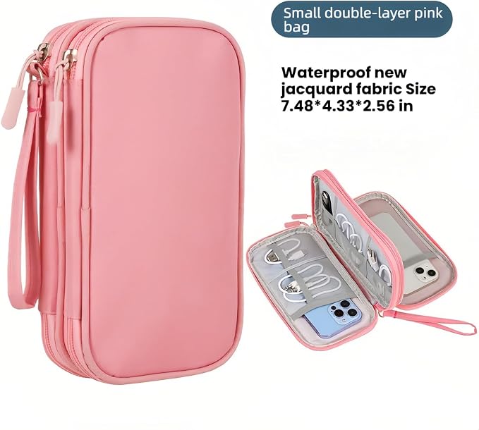 Portable Waterproof Double Layers All-in-One Storage Bag, Travel Cord Organizer，Electronics Accessories Organizer Pouch Bag for Accessories,Charger, USB Cable, Gadget (pink) - Image 2