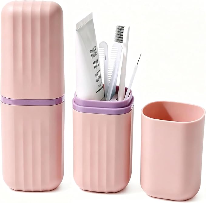 Travel Toothbrush Holders, 2-in-1 Toothbrush Travel Case | Built-in 2 Portable Mouthwash Cup, Toothbrush & Toothpaste Storage Box, For Traveling Camping Business Trip Dorm Bathroom by UZDOTB