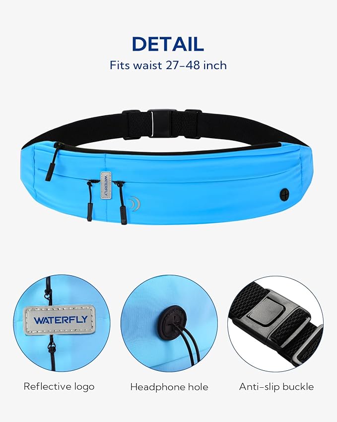 WATERFLY Running Belt Fanny Pack:Phone Holder Belt for Men Women | Lightweight, Soft and breathable fabric,SBS zipper, adjustable waist belt, Zero bounce, Suitable for running workout Fitness - Image 5