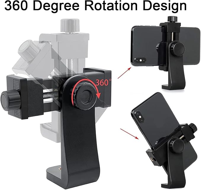 Cell Phone Tripod Mount Adapter, Universal Phone Holder Adjustable Clamp, 360 Degree Rotatable Bracket 1/4" Screw Clip for iPhone, Samsumg, Selfie Stick, Monopod (Black-1 Pack) - Image 3