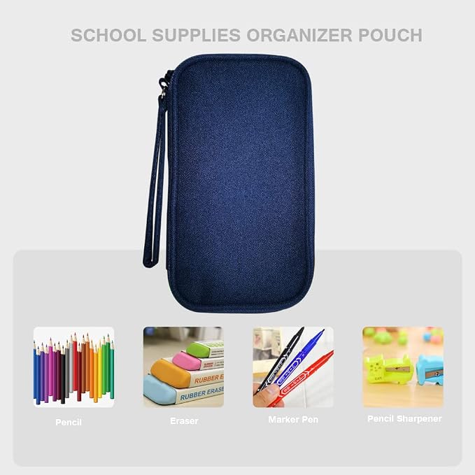 Electronics Organizer Bag Pouch Cable Charger Case Travel Shockproof Cord Carrying Case for Earphone Powerbank USB Hard Drive SD Card (Navy) - Image 6