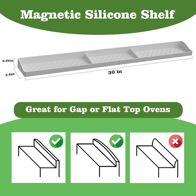 Stove Top Shelf 30 Inch - Silicone Material Magnetic Shelf for Stove -White | 3 Functional Partitions,Heat Resistant Kitchen Spice Rack Organizer - Image 2