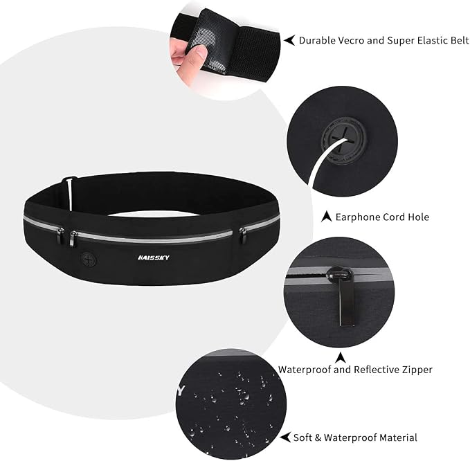 GUZACK Slim Running Belt for Phone 6.8'', Ultra Light Running Belts for Women/Men, Zipper Waterproof Running Waist Pack, Reflective Running Fanny Pack With 3 Separate pouch | Lightweight, Breathable, Waterproof Zipper, Fits All Phones, Running Phone Ho... - Image 6