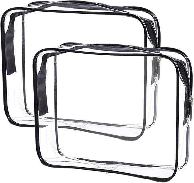 Clear Toiletry Bag Quart Size Bag 2Pcs Travel Makeup Cosmetic Bag PVC Toiletries Cosmetic Pouch for Women Men (M) by Cosywell