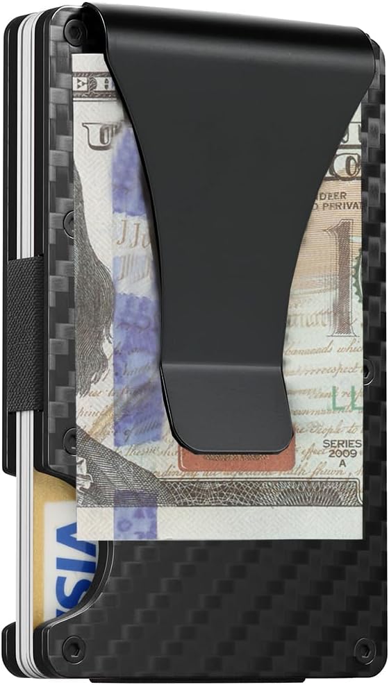 Slim Wallet for Men,RFID Blocking Minimalist Metal Wallet, Money Clip/Cash Holder, Front Pocket Aluminum Credit Card Holder, Ideal Gift for Men,Matte Carbon Fiber - Image 7