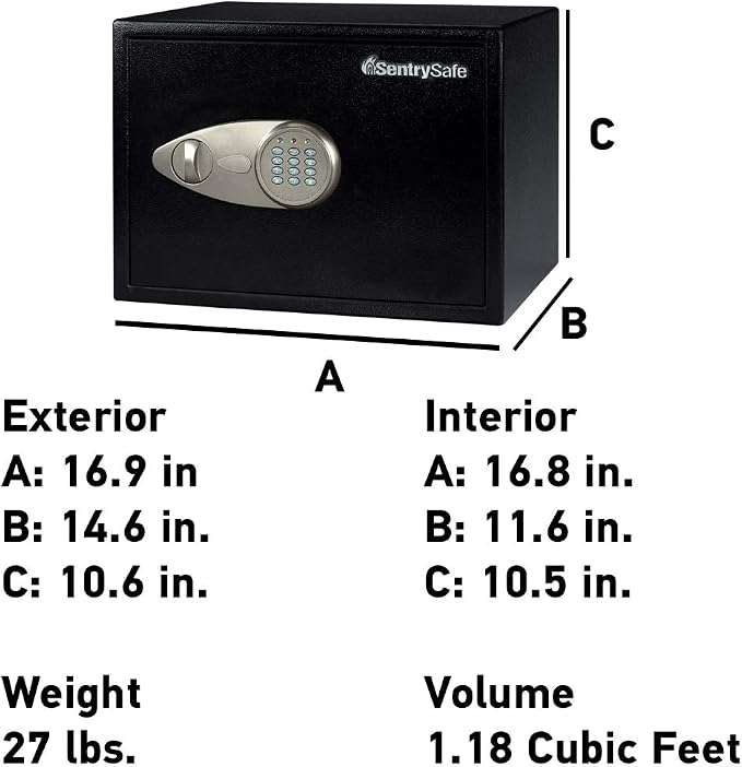 SentrySafe Black Home Safe with Shelf and Digital Keypad, Large Safe for Laptop, Documents, Money, Exterior: 10.6 x 16.9 x 14.6 Inches, X125 | Large Safe With Interior Shelf, Bolt Down Hardware and Digital Keypad, Securely Stores Laptop Computers, Char... - Image 6