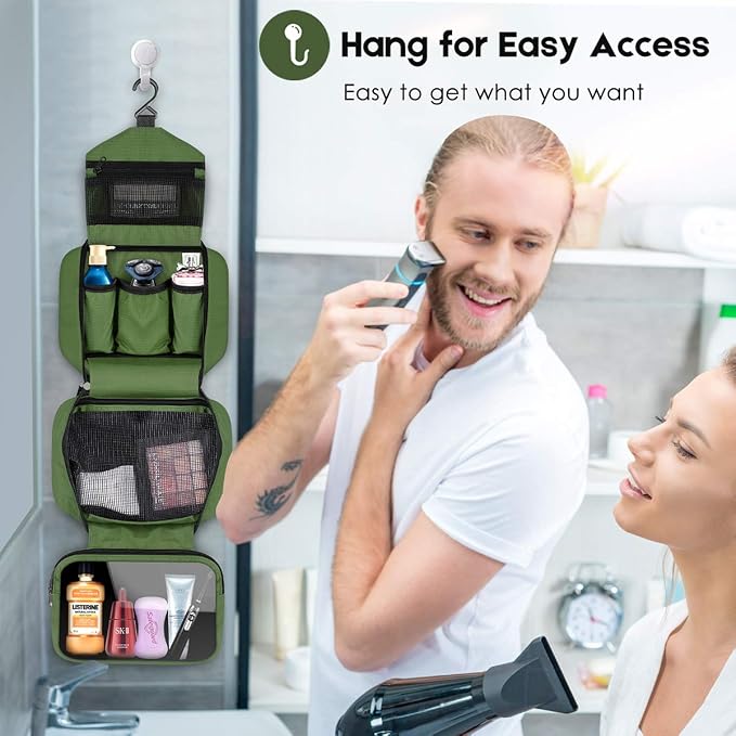 Travel Toiletry Bag for Women, Dopp Kit for Men, Waterproof Makeup Bag Shaving Bag with Hanging Hook, Portable Toiletry Organizer for Traveling and Camping - Image 4