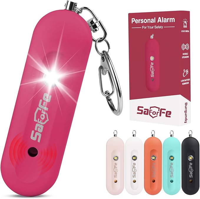 Personal Safety Alarm - Waterproof Rechargeable Security Alarm - 140dB Extra Loud Siren & Strobe Light - Self Defense Keychain - Gift for Women, Teenagers, College Girls, Seniors (Burgundy) by Unknown