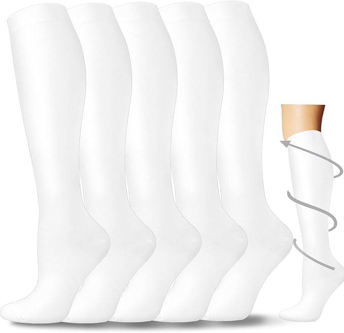 5/6 Pairs Graduated Compression Socks for Women&Men 20-30mmhg Knee High Socks Travel Hiking Running Stocking by HiClasmix