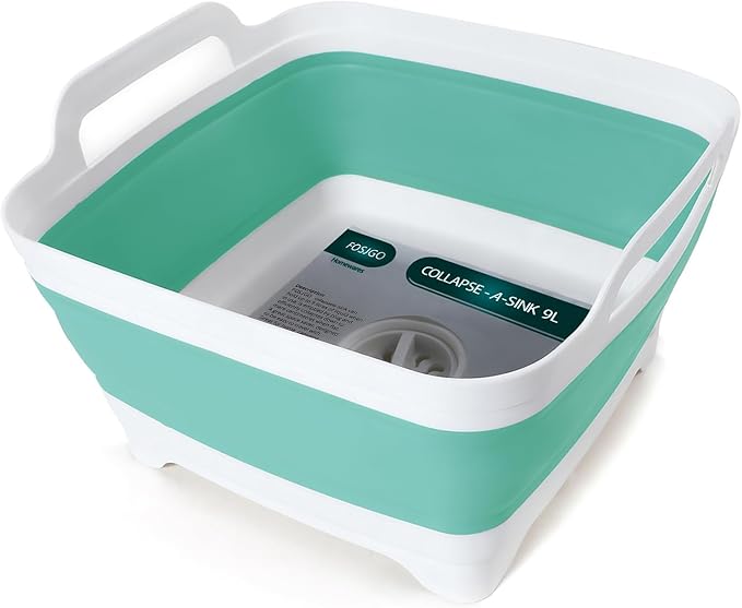 FOSJGO Collapsible Dish Basin with Drain Plug, Foldable Sink, 2.4 Gal (9L) | Space-Saving Wash Basin for Kitchen, Baby Bottles, Vegetable Washing, Camping, RV and Party Beverage Tubs by FOSJGO