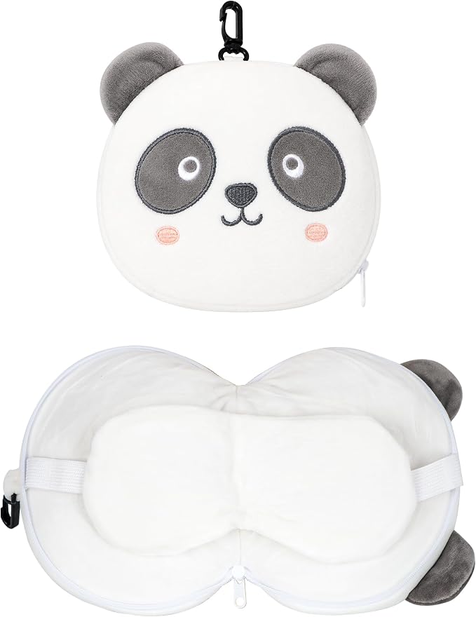 U Scinan Cute Animal 2-in-1 Travel Pillow and Eye Mask – Portable Neck Pillow with Adjustable Strap, Soft Plush Support for Airplane, Car, Train(Panda) - Image 9
