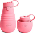 STOJO Jr Collapsible Bottle for Kids - Peony Pink, 14oz / 400ml - Leak-Proof Reusable Silicone Travel Cup for Hot & Cold Drinks - For Home, On-The-Go Camping & Hiking - Microwave & Dishwasher Safe by stojo