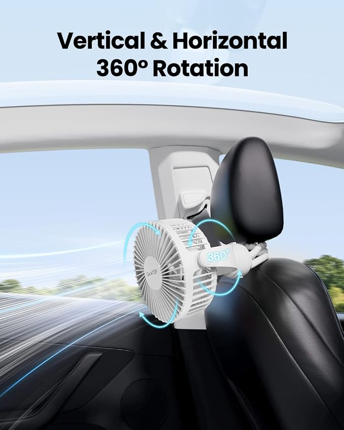 Gaiatop Mini Portable Stroller Fan, Small Clip on Fan 3 Speed Rechargeable | 360° Rotate Flexible Tripod, Battery Operated Detachable, Cooling for Car Seat Crib Treadmill Travel White - Image 6