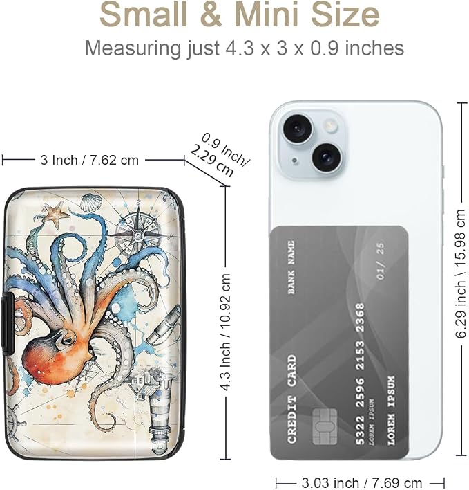 Coco Rossi Credit Card Holder RFID Aluminum Small Mini Wallet Women | Metal Wallet, Business Cards Holder, ID Case, Slim Sleeves, Womens Girls Gift, Carry Proof Wallets for Travel, Octopus - Image 4