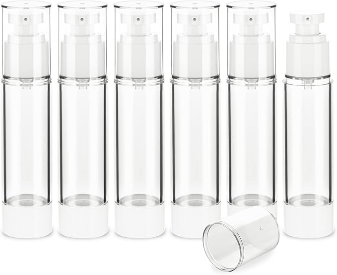 1.7OZ/50ML Clear Airless Pump Bottles, Lotion Dispenser Travel with Pump, Vacuum Plastic Travel Size Lotion Bottle for Foundation, Creams, Cosmetic(6 Pack) by Weareyourgoodpartners