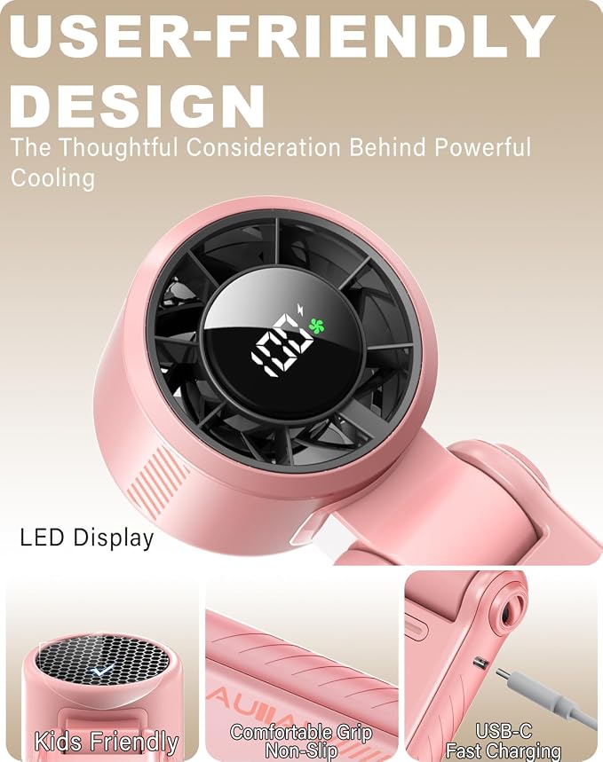 Portable Handheld Turbo Fan - 5 Speed Mini Personal Fan with Strong Airflow, Foldable 3 in 1 Rechargeable Battery Operated Trave Essentials Hand Fans for Indoor/Outdoor Use, Pink - Image 7