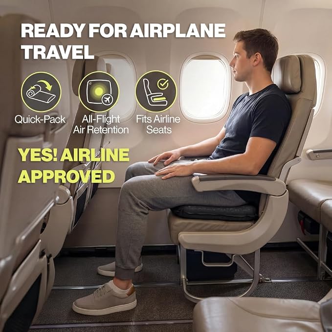 Whispering Winds Inflatable Seat Cushion | Comfortable & Packable Blow-up Foam Pad for Airplane Travel, Stadium Outdoors, Camping, Car & More - Image 2