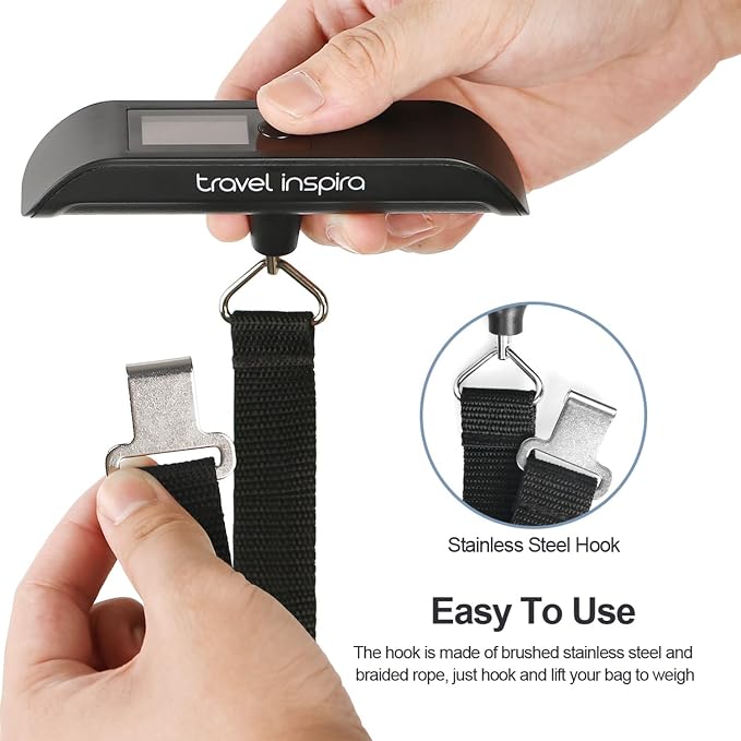 travel inspira Luggage Scale, Portable Digital Hanging Baggage Scale for Travel, Suitcase Weight Scale with Rubber Paint, 110 Pounds, Battery Included - Image 6
