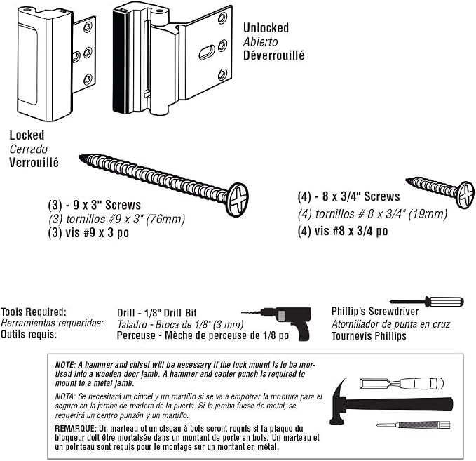 Prime-Line U 11441 Door Reinforcement Lock – Add Extra, High Security to your Home and Prevent Unauthorized Entry – 3” Stop, Aluminum Construction, Red Bronze (Single Pack) | Add Extra High Security, Prevent Unauthorized Entry, 3 in. Stop, Solid Brass ... - Image 6