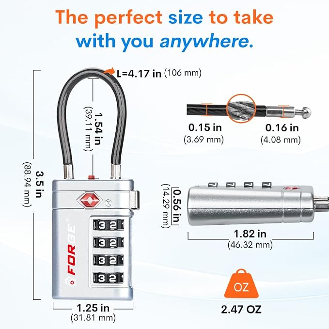 Forge TSA Approved Luggage Locks 4 Digit Combination TSA Travel Locks with TSA008, Open Alert Indicator, Zinc Alloy Body for Luggage, Suitcase, Backpack, and More. Silver 2 Locks. - Image 7