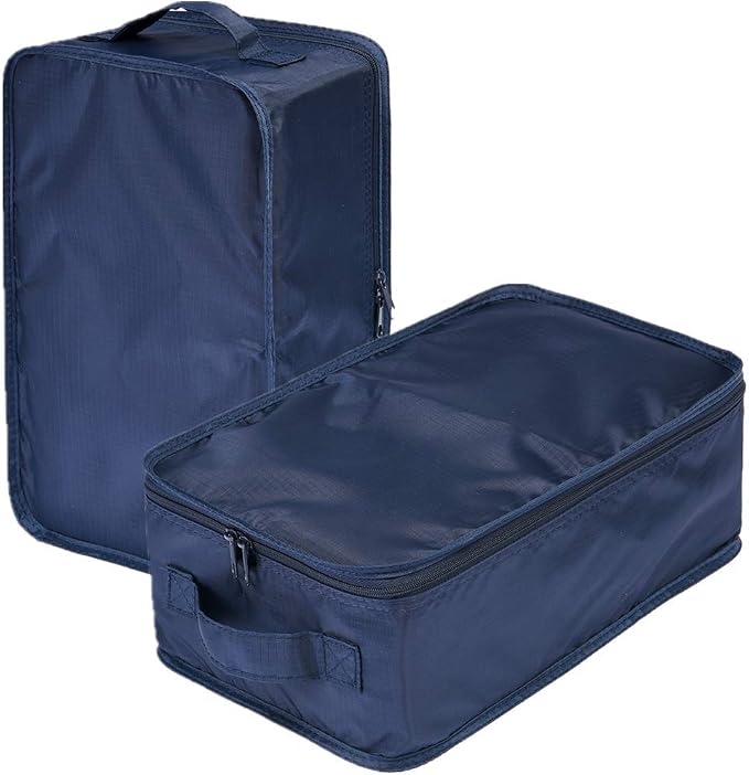 Travel Shoe Bags, Foldable Waterproof Shoe Pouches Organizer-Double Layer (2 Navy Bag) by JJ+POWER