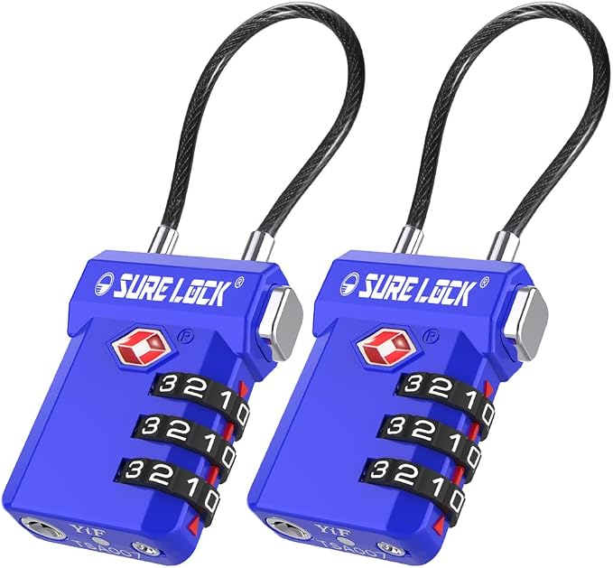 SURE LOCK TSA Approved Luggage Locks with Open Alert Indicator, 3 Digit Combination Cable Travel Lock for Suitcase, Backpack, Gym Locker, Toolbox, Carry On & Travel Bag by Hopeyoucanstaysafe