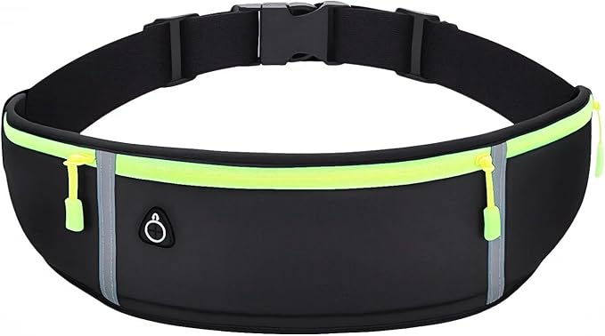 Slim Running Belt for Women Men,Runners Fanny Pack Phone Holder,Money Belt,Running Gear Accessories,with 3 Pockets (Green-black) - Image 8