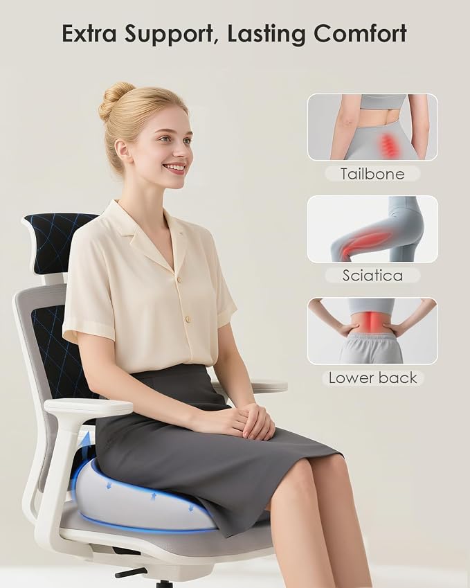 Seat Cushion, Memory Foam Cushion for Office Chair, Ergonomic Office Seat Chair Cushion for Relieving Sciatica, Soft & Breathable Car Seat Cushion - Gray - Image 2