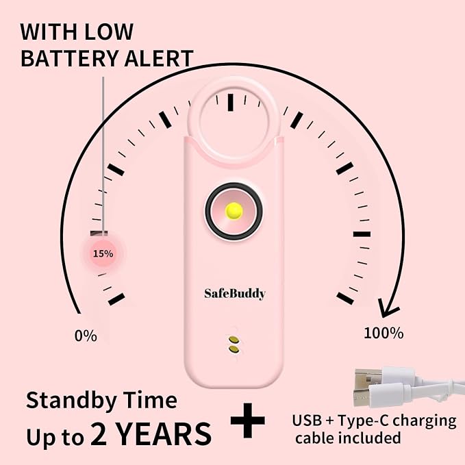 Personal Alarm for Women, Men, Kids, Elderly, Self Defense - Designed by Women 140DB Extra Speakers Alarm with Strobe Light, Rechargeable, Safety Alarms and Premium Keychain (Pale Pink) - Image 3