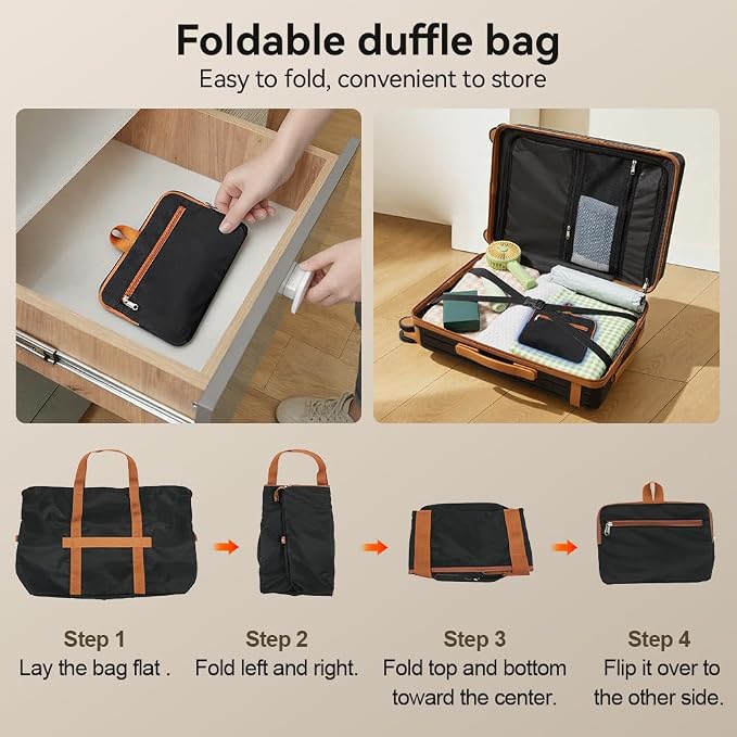 Travel Duffel Bag 60L Large Tote Carry On Foldable, Black-Brown | Carry On Duffel Bag for Women Men, Foldable Bags for Travel, Hospital Bag for Labor and Delivery, Weekender Overnight Bag - Image 4