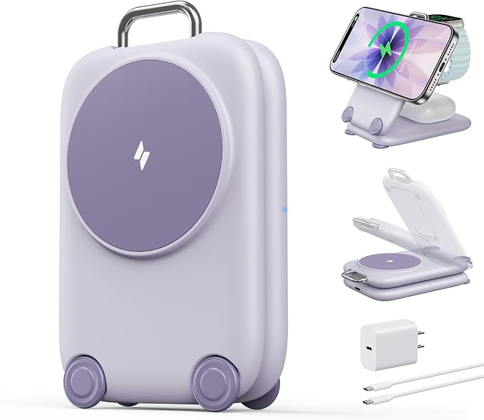 PaktVault Traveling Fast Wireless Charging Station for Apple Devices | Magnetic 3 in 1 Phone Charger Stand for MagSafe-enabled iPhone 17 16 15 14 13 12 Pro Max Plus Air, Apple Watch&Air pods Pro by Mukiya