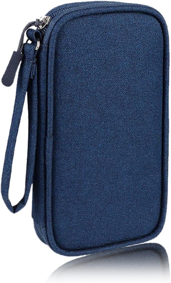 Electronics Organizer Bag Pouch Cable Charger Case Travel Shockproof Cord Carrying Case for Earphone Powerbank USB Hard Drive SD Card (Navy) by DUMEALAGR