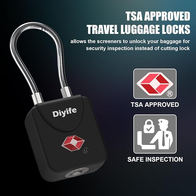 Diyife Luggage Locks with Key, TSA Approved Luggage Locks, Suitcase Locks | Small TSA Travel Lock with Zinc Alloy Steel Cable Ideal for Backpacks, Bags, Toolbox, Case, 2 Pack Black - Image 2
