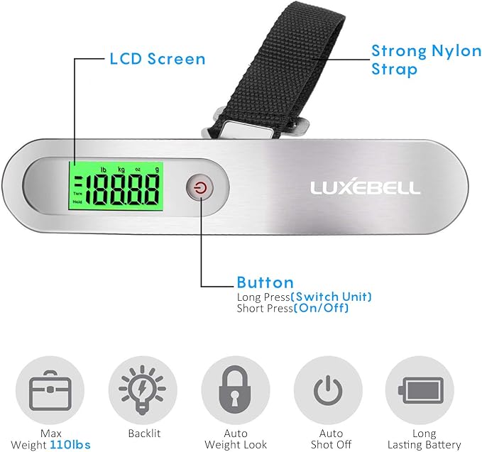 Digital Luggage Scale Vacation Travel Essentials Accessories Gifts for Traveler Portable Suitcase Handheld Weight Scale 110 lbs Hanging Baggage Travel Must Haves - Image 2