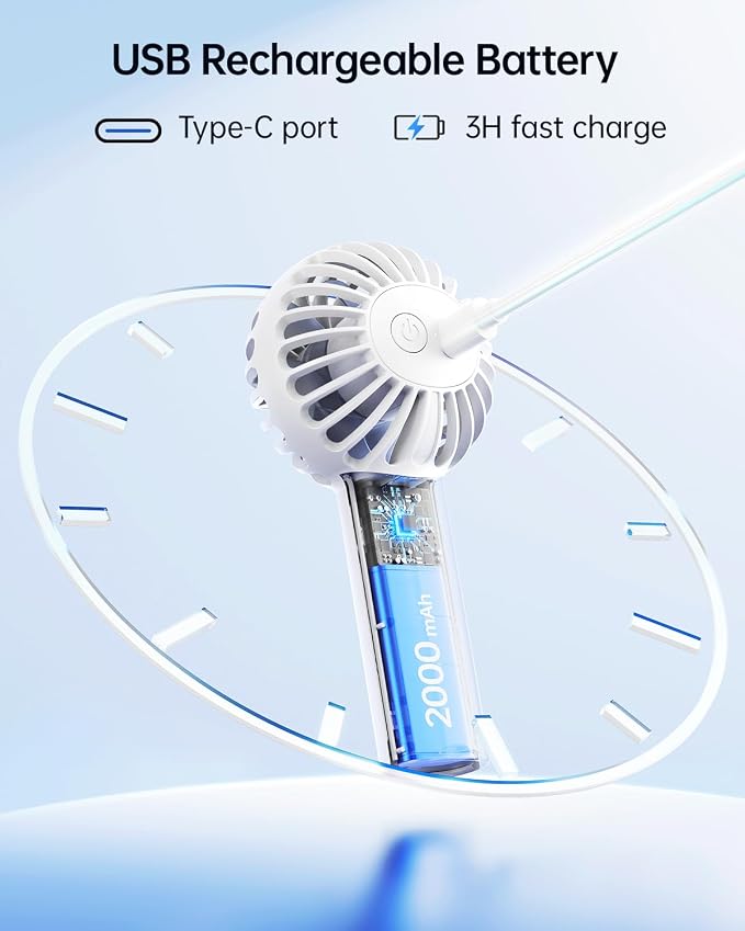 SWEETFULL Mini Portable Fan - Rechargeable Handheld Fan, 3 Speeds Personal Hand Gifts for Travel Essentials, Lash, Makeup, Eyelash, Kids, Girls, Women - USB, Cute Design White - Image 4