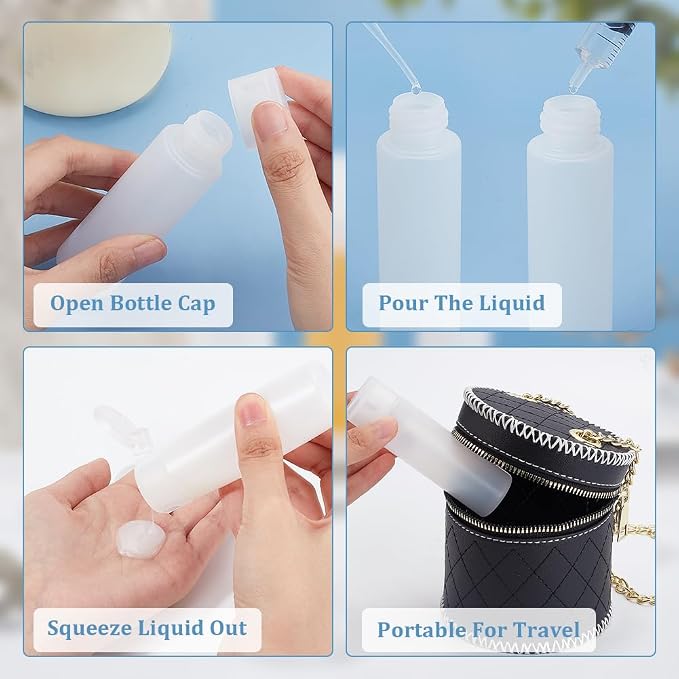BENECREAT 8 Pack 50ml 1.7oz Clear Squeezable Plastic Sample Flip Cap Bottle Refillable Travel Containers for Makeup Cosmetic Toiletries Liquid - Image 4