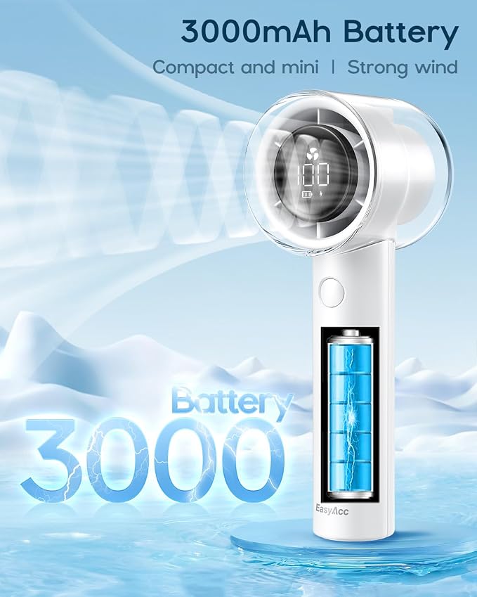 EasyAcc Handheld Turbo Fan with Built-in Battery, 5-Speed Strong Airflow, Up to 19H Runtime, 3-in-1 Personal Cooling Fan with Air Turbo Technology for Travel and Outdoor Work - Image 4