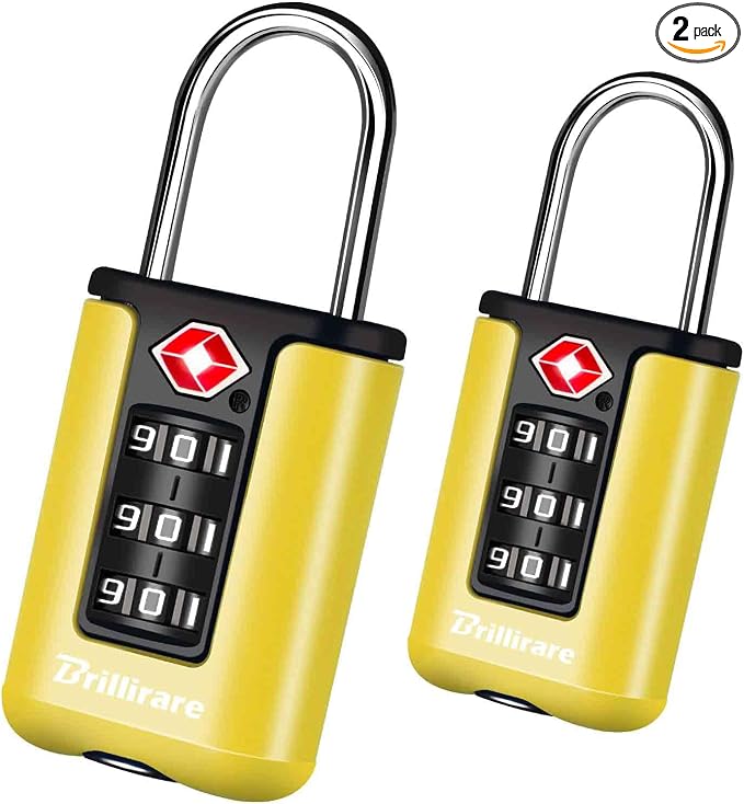 2 Pack TSA Approved Luggage Locks, Combination Travel Padlock, 3-Digit Waterproof Lock, TSA Outdoor Keyless Resettable Lock for Lockers, Bags, Backpack, Gym, Gate-Yellow by Brillirare