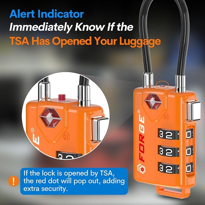 TSA Approved Cable Luggage Locks, Re-settable Combination with Alloy Body, Orange 4 Locks. - Image 4