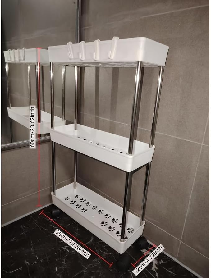 3 Tier Slim Storage Cart, Rolling Utility Cart for Home Office Narrow Corner, Space Saving Movable Organizer Bathroom Kitchen - Image 6