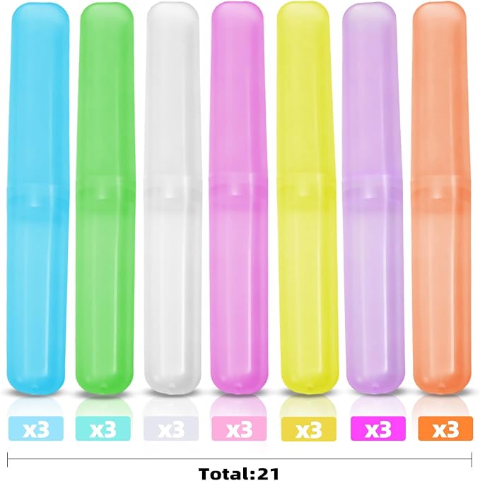 21 Pcs Travel Toothbrush Holders,Plastic Toothbrush Case,7 Colors | Breathable Portable Toothbrush Container Storage Dust-Proof Toothbrush Holders for Travel Home Camping School Business - Image 3