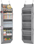 Lifewit 1 Pack Over the Door Organizer, Clear Window Hanging Storage with 4 Side Pockets, Anti Tilt 40 lbs Load Behind Door for Pantry, Nursery, Bathroom, Bedroom, Dorm, 5 Section, Gray by Lifewit