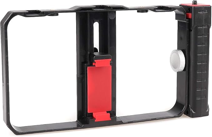 FocusFoto Smartphone Video Rig Camera Cage Mount Holder Stabilizer (Removable Handle Grip Version) with by-MM1 Microphone Mic + 49 LED Light Kit for Mobile Phone iPhone Filmmaking Videomaker - Image 3
