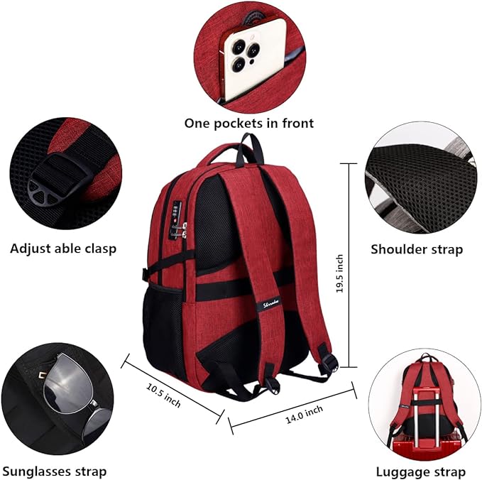 SHRRADOO Travel Laptop Backpack for Men Women, College High Schoolbag | Anti Theft Backpacks with Combination Lock, Carry On Flight Approved, Fit 17 Inch Laptop, High School Backpack, Work Daypack - Image 3