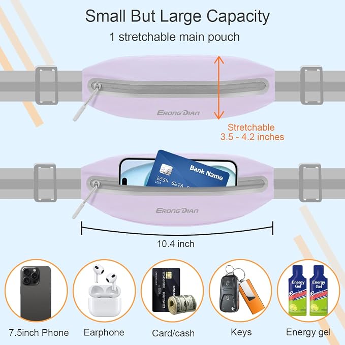 Slim Running Fanny Pack, Water Resistant Running Belts, Purple | Adjustable Elastic Band, Ultra-Light & Breathable, Reflective Strip, Small Waist Pack Money Belt, Phone Pouch for All Phones - Image 2